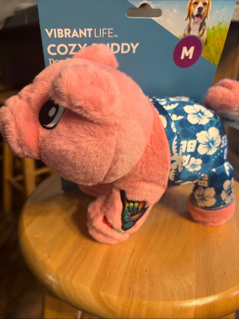 Vibrant Pink Plush Pig with Blue Floral‎ Swimsuit Soft Squeaky Snuggle Toy
